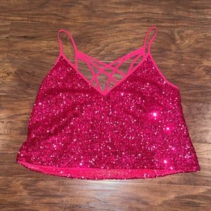 Express X Olivia Culpo Pink Sequins CropTop Size M